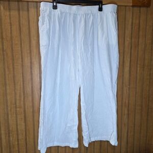 ECUPPER White Wide Leg Pants‎ Elastic Waist Casual Comfy Womens Size 4XL